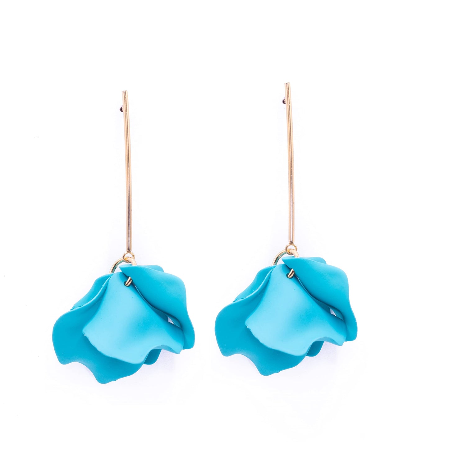 Pendientes Colgantes de Flor en Acero Dorado – Turquesa